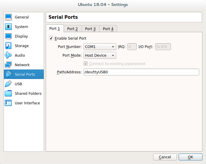 Serial Ports tab in VirtualBox