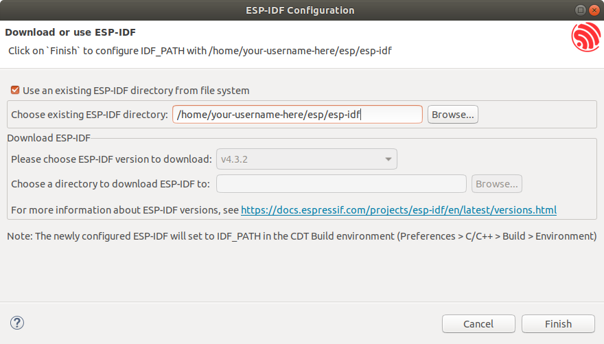 Link existing ESP-IDF environment to Eclipse